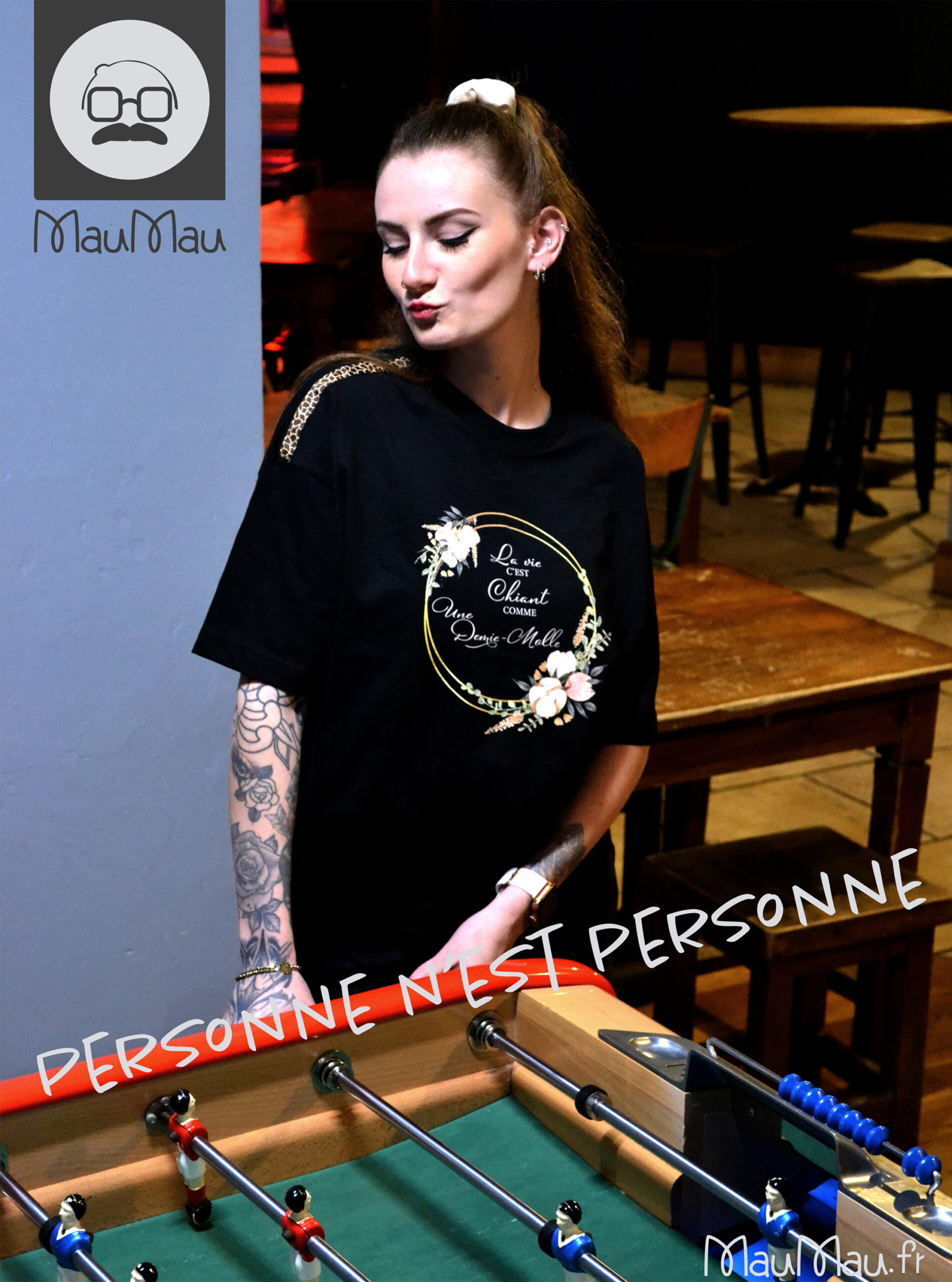 tee-shirt noir coton message imprimé
